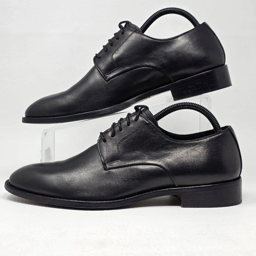 Marco Vittorio Plain-Toe Dress Shoe Men Sz 7.5 Black Lace Made In Italy Preowned